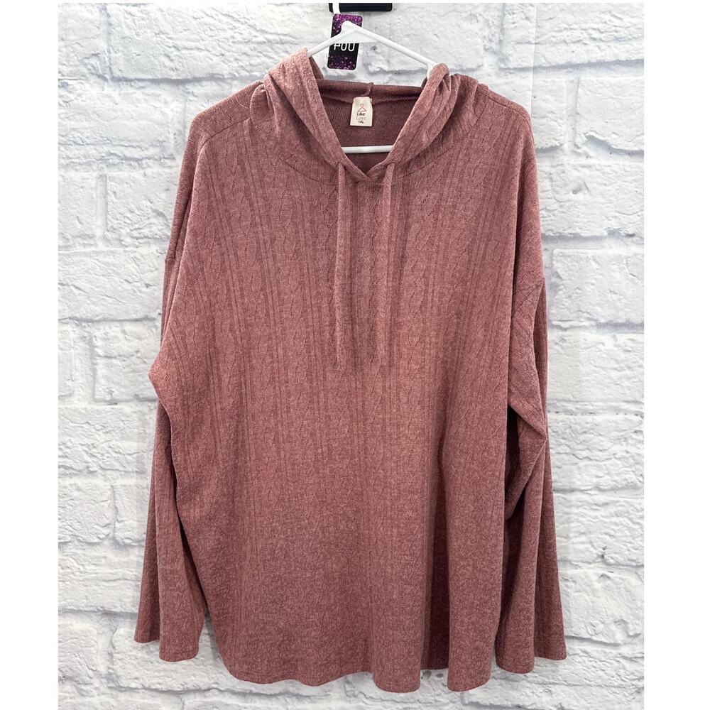 Like Love Womens Longsleeved Hooded Blouse Pink 1XL